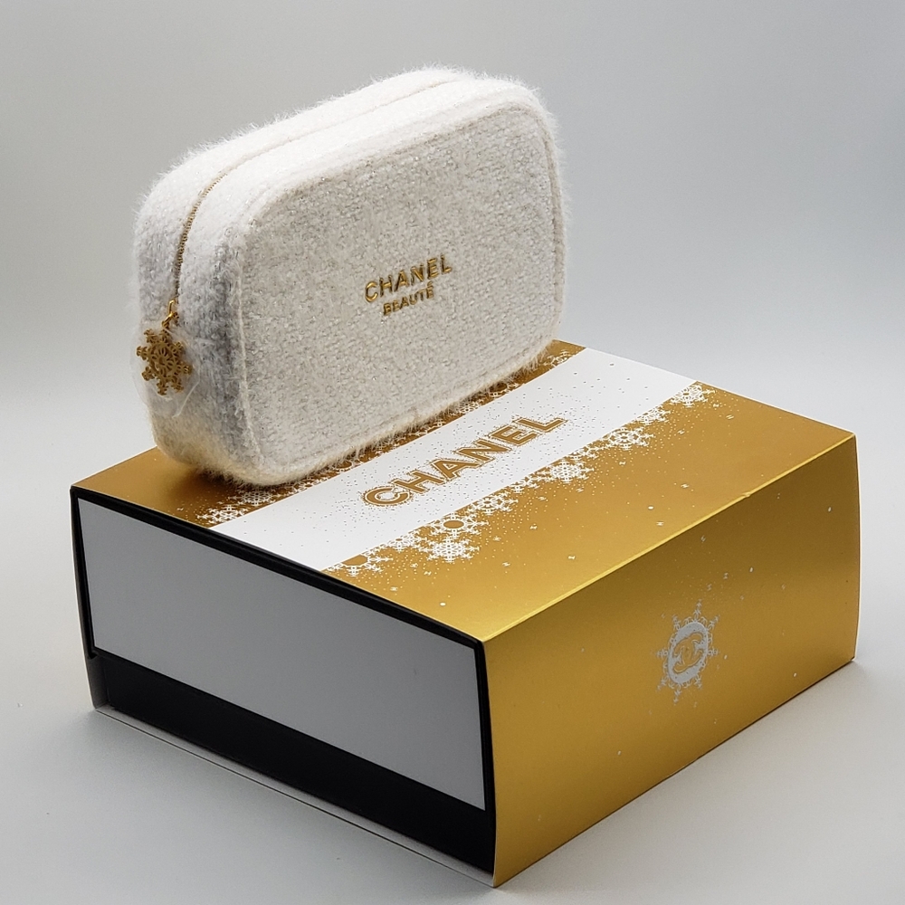 Authentic Chanel Cosmetic Bag White Gold